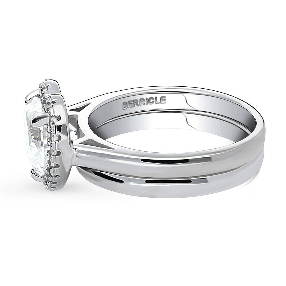 Angle view of Halo Heart CZ Ring Set in Sterling Silver