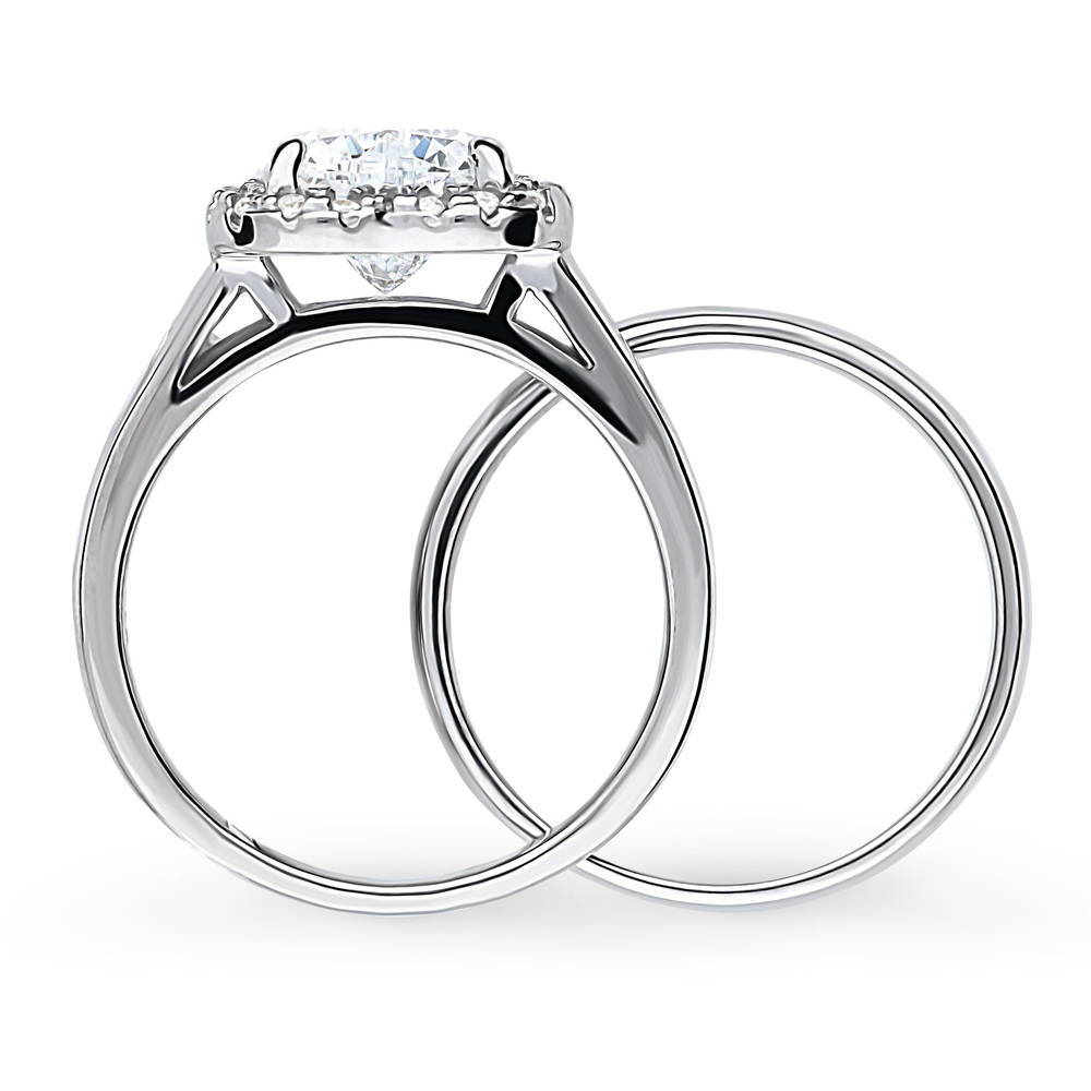 Alternate view of Halo Heart CZ Ring Set in Sterling Silver