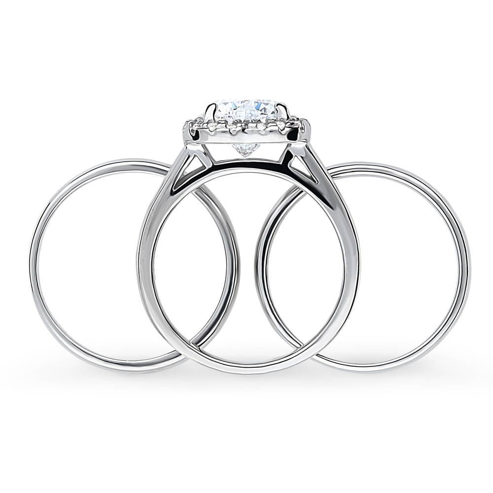 Alternate view of Halo Heart CZ Ring Set in Sterling Silver