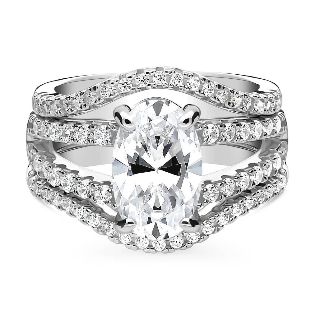 Solitaire 2.7ct Oval CZ Split Shank Ring Set in Sterling Silver, 1 of 18