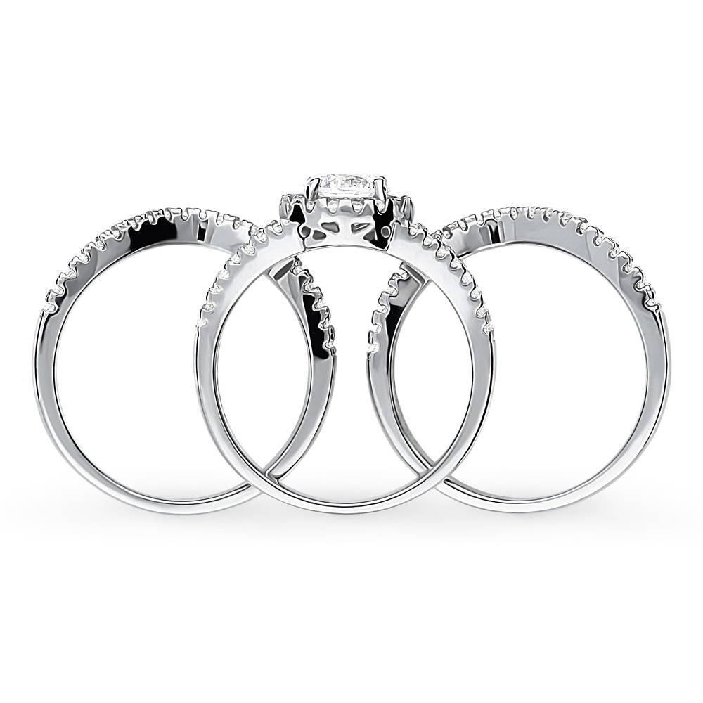 Halo Wishbone CZ Split Shank Ring Set in Sterling Silver