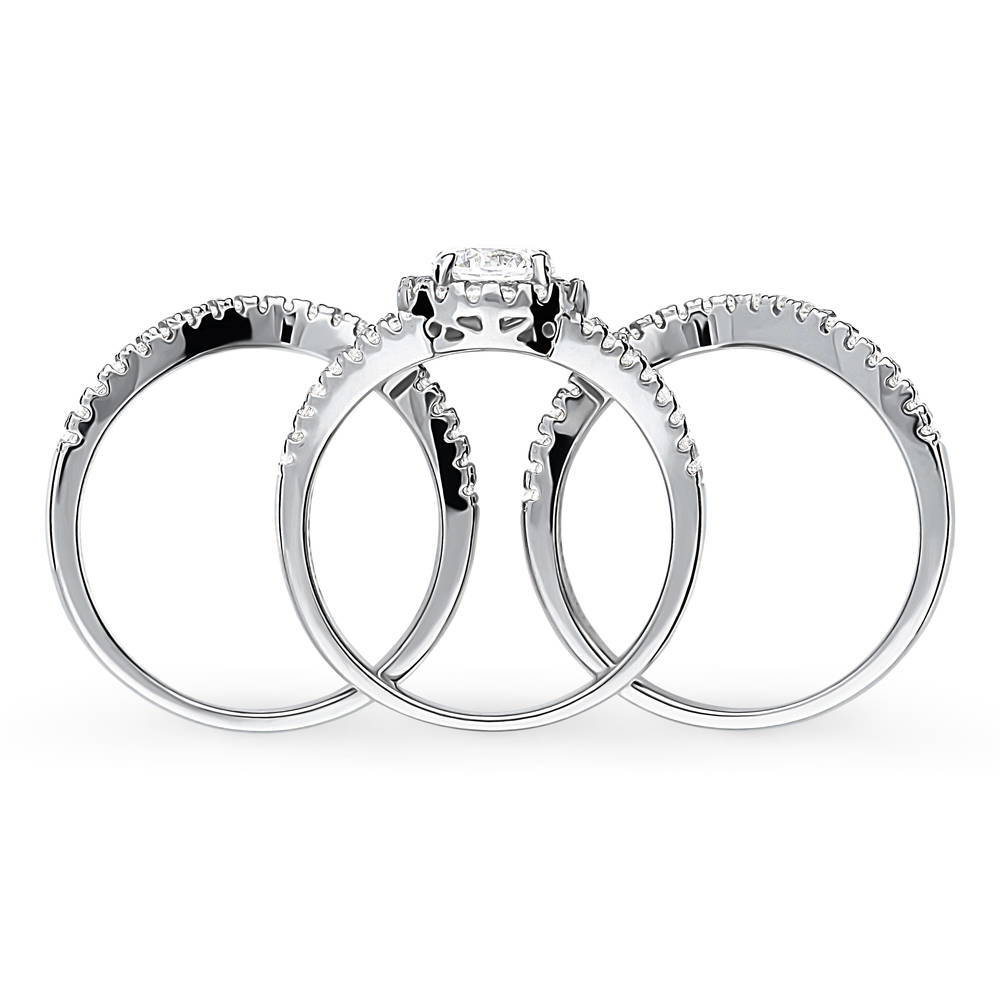 Alternate view of Halo Round CZ Split Shank Ring Set in Sterling Silver, 8 of 19