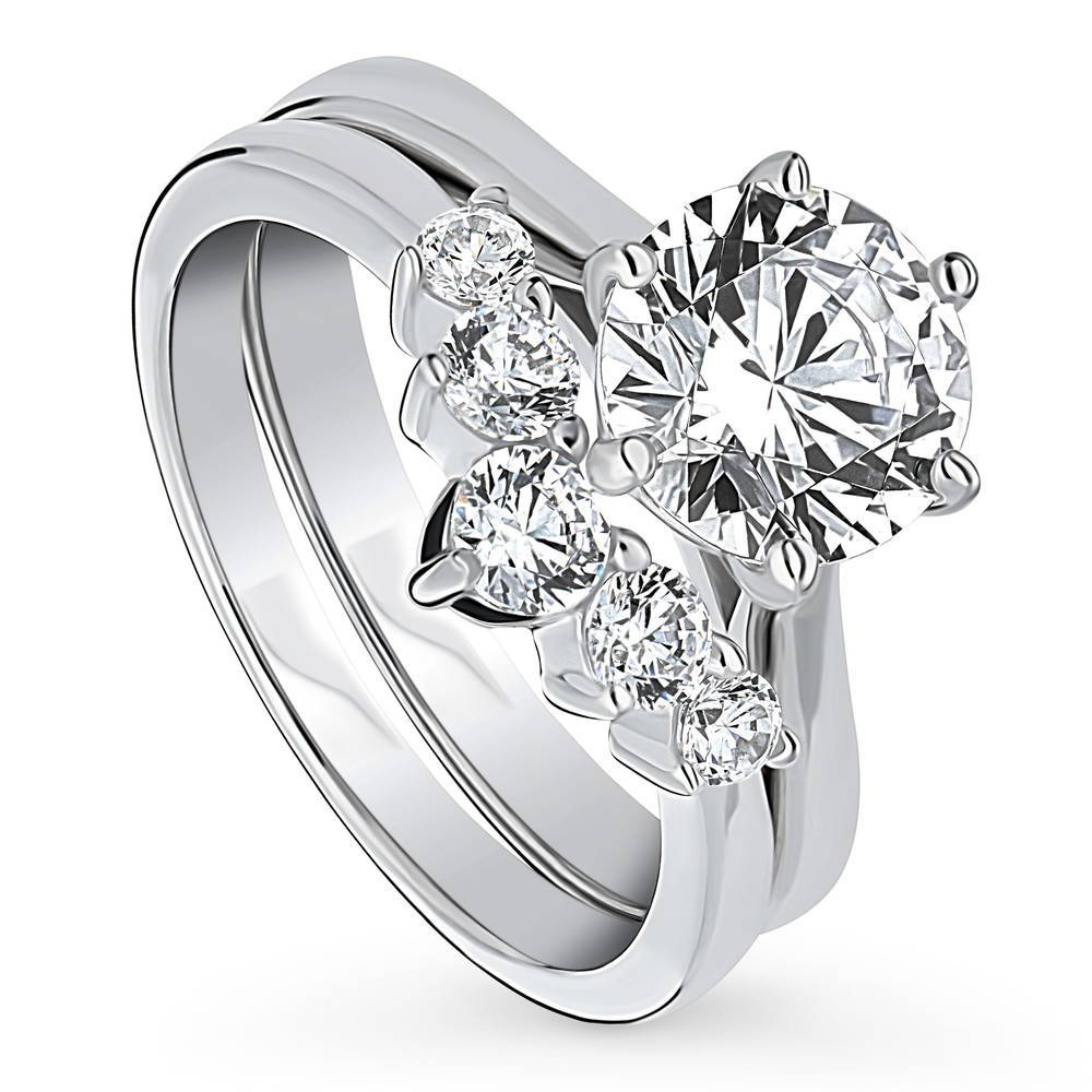 Solitaire 5-Stone Wishbone 2ct CZ Ring Set in Sterling Silver