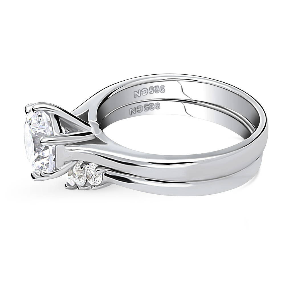 Angle view of 5-Stone Solitaire CZ Ring Set in Sterling Silver