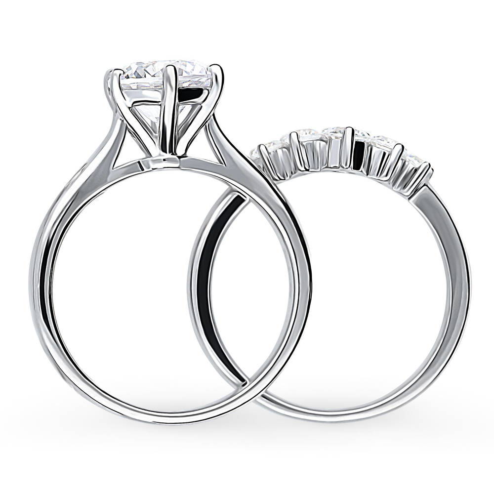 Alternate view of 5-Stone Solitaire CZ Ring Set in Sterling Silver