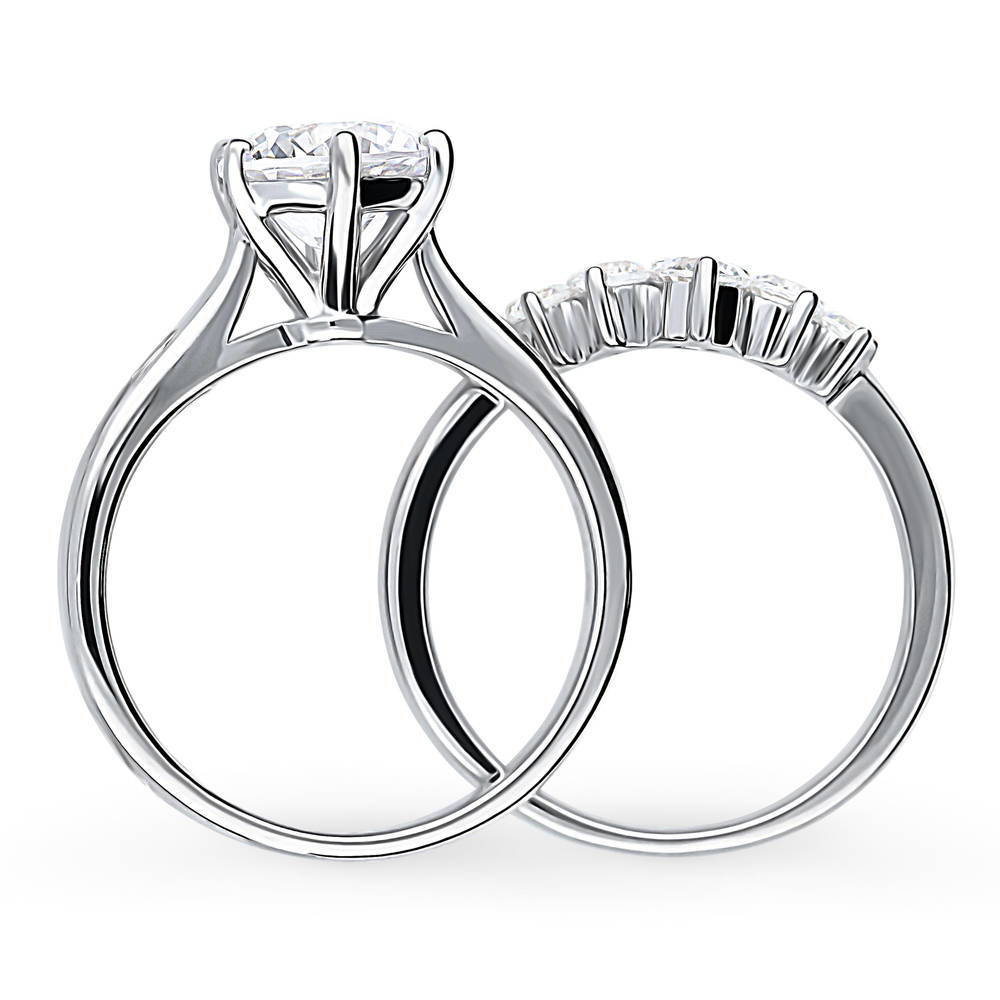 Solitaire 5-Stone Wishbone 2ct CZ Ring Set in Sterling Silver