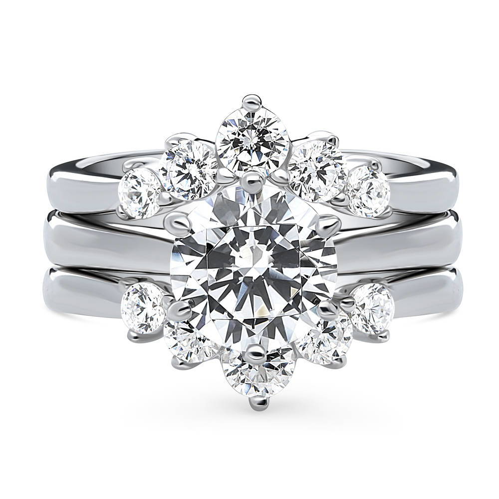 Solitaire 5-Stone Wishbone 2ct CZ Ring Set in Sterling Silver