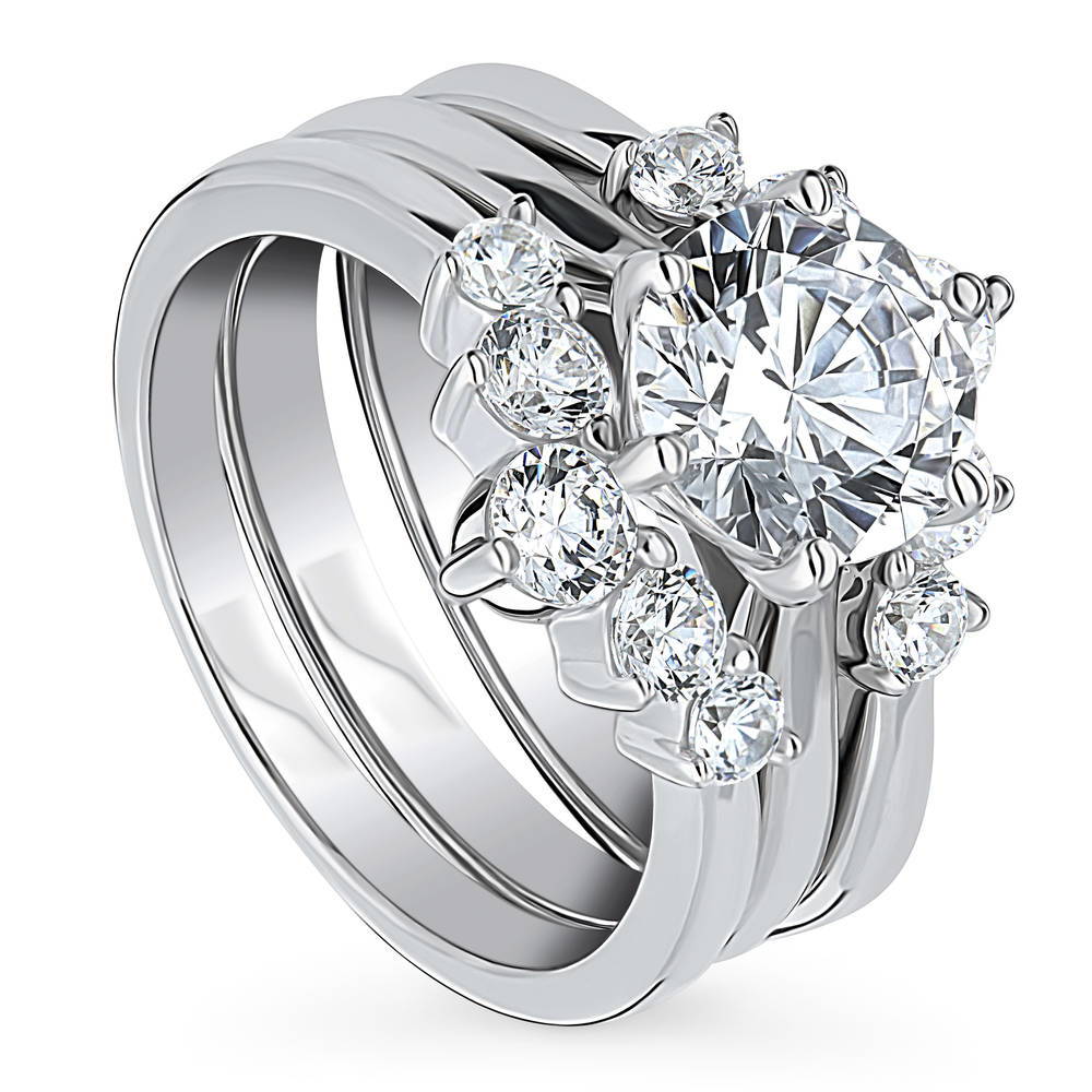 Solitaire 5-Stone Wishbone 2ct CZ Ring Set in Sterling Silver