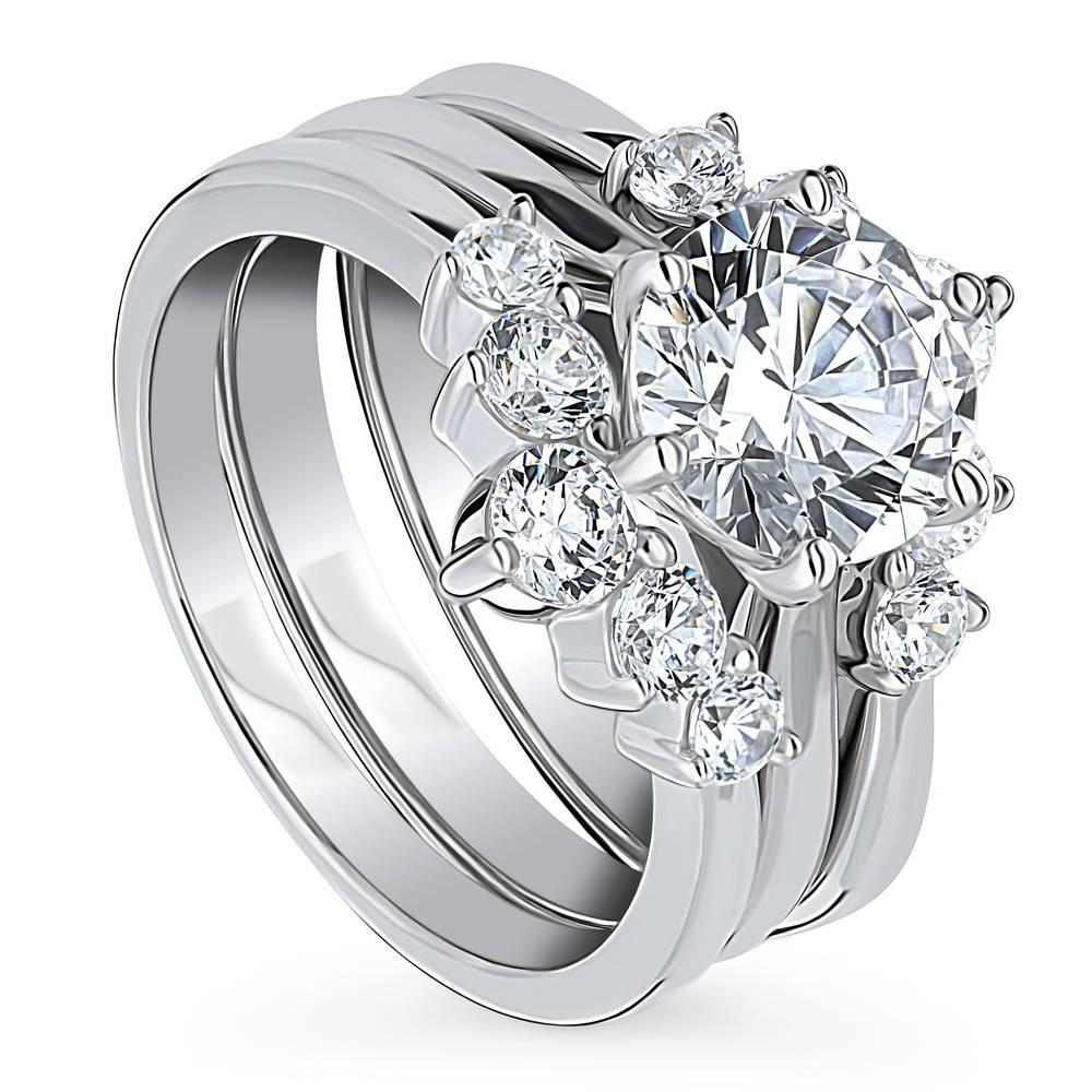 Front view of 5-Stone Solitaire CZ Ring Set in Sterling Silver, 3 of 19