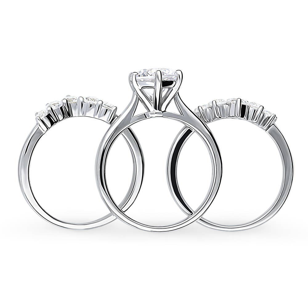 Solitaire 5-Stone Wishbone 2ct CZ Ring Set in Sterling Silver