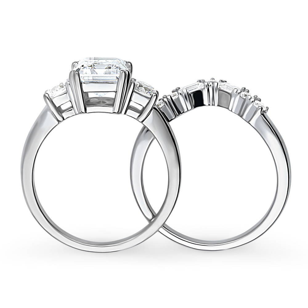 Alternate view of 3-Stone 7-Stone Emerald Cut CZ Ring Set in Sterling Silver
