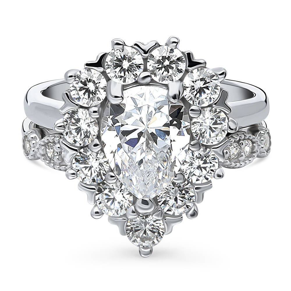 Halo Pear CZ Ring Set in Sterling Silver, 1 of 20