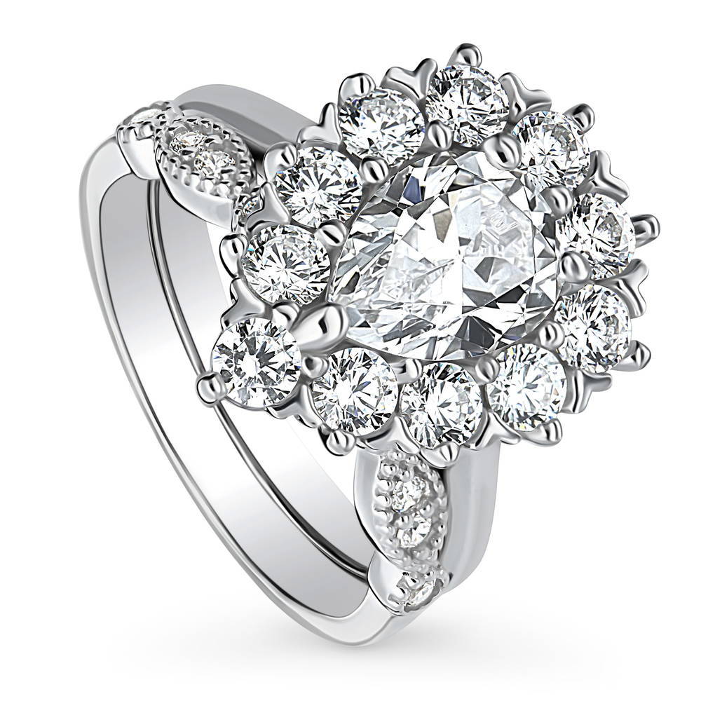 Front view of Halo Pear CZ Ring Set in Sterling Silver, 3 of 19