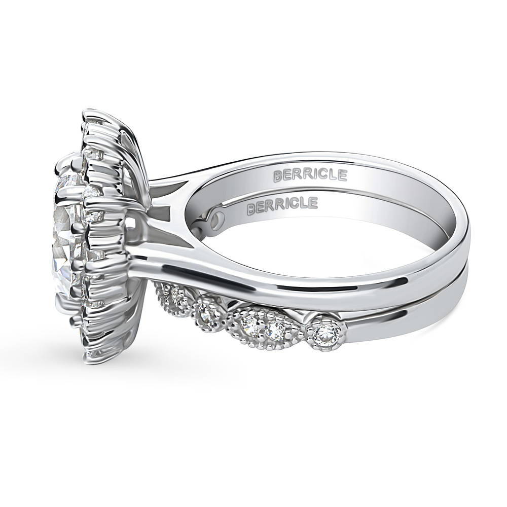 Angle view of Halo Pear CZ Ring Set in Sterling Silver, 4 of 19
