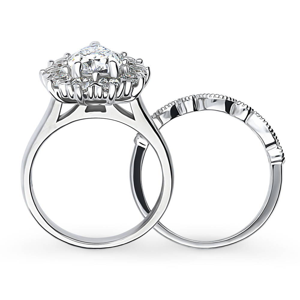 Alternate view of Halo Pear CZ Ring Set in Sterling Silver, 7 of 19