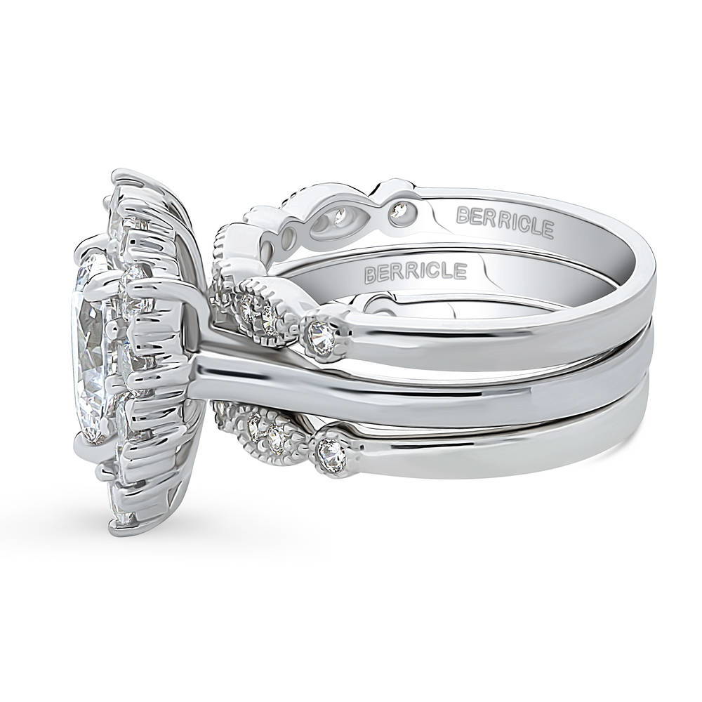 Angle view of Halo Pear CZ Ring Set in Sterling Silver, 4 of 18