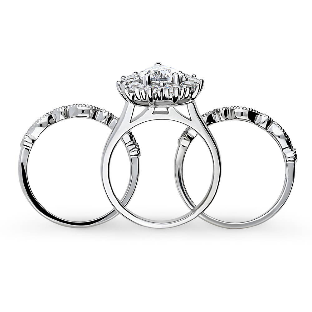 Alternate view of Halo Pear CZ Ring Set in Sterling Silver, 6 of 18