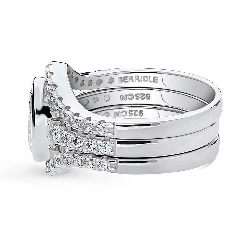 Solitaire 1.4ct Bezel Set Oval CZ Ring Set in Sterling Silver