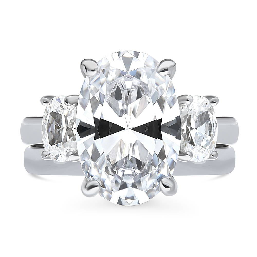 3-Stone Oval CZ Ring Set in Sterling Silver