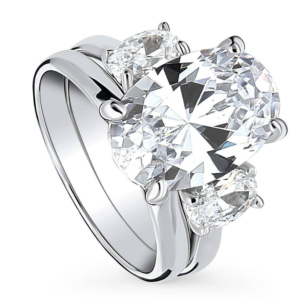 Front view of 3-Stone Oval CZ Ring Set in Sterling Silver