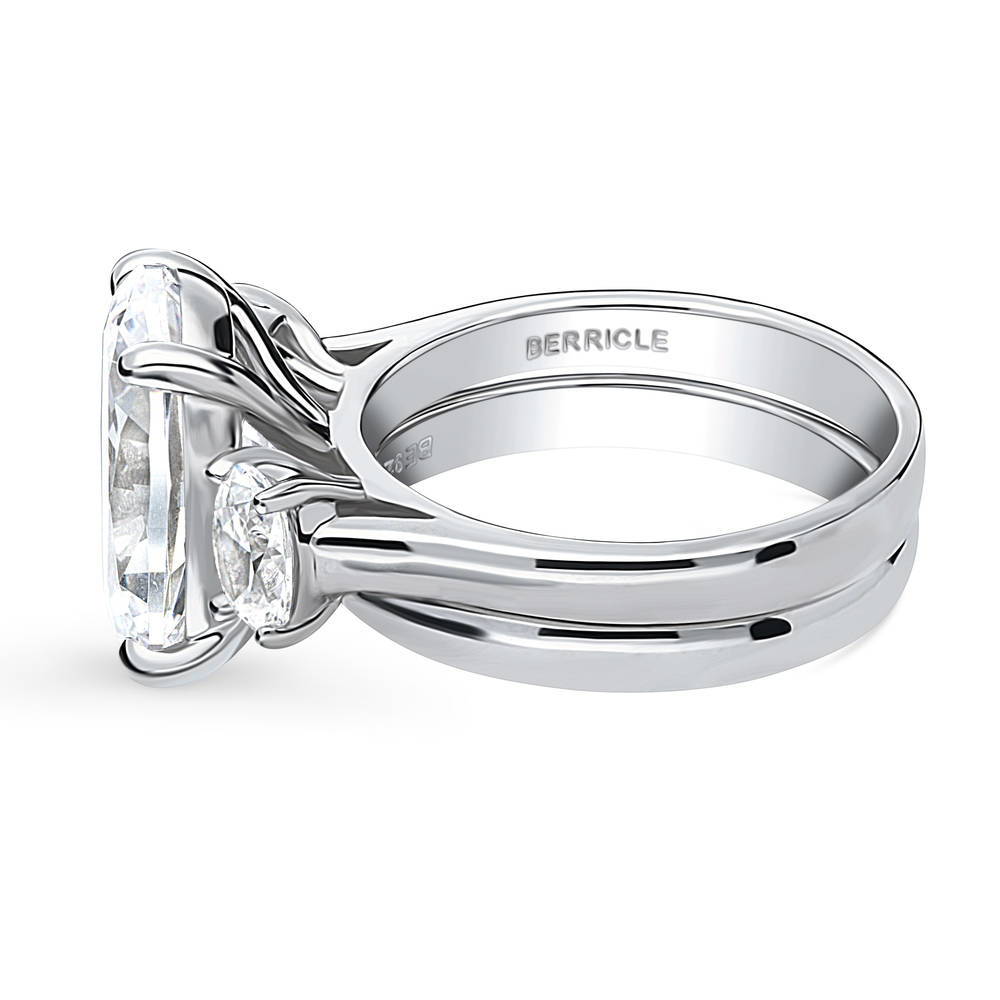 Angle view of 3-Stone Oval CZ Ring Set in Sterling Silver