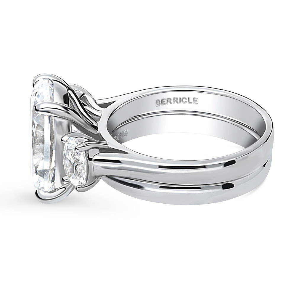 Angle view of 3-Stone Oval CZ Ring Set in Sterling Silver, 5 of 18