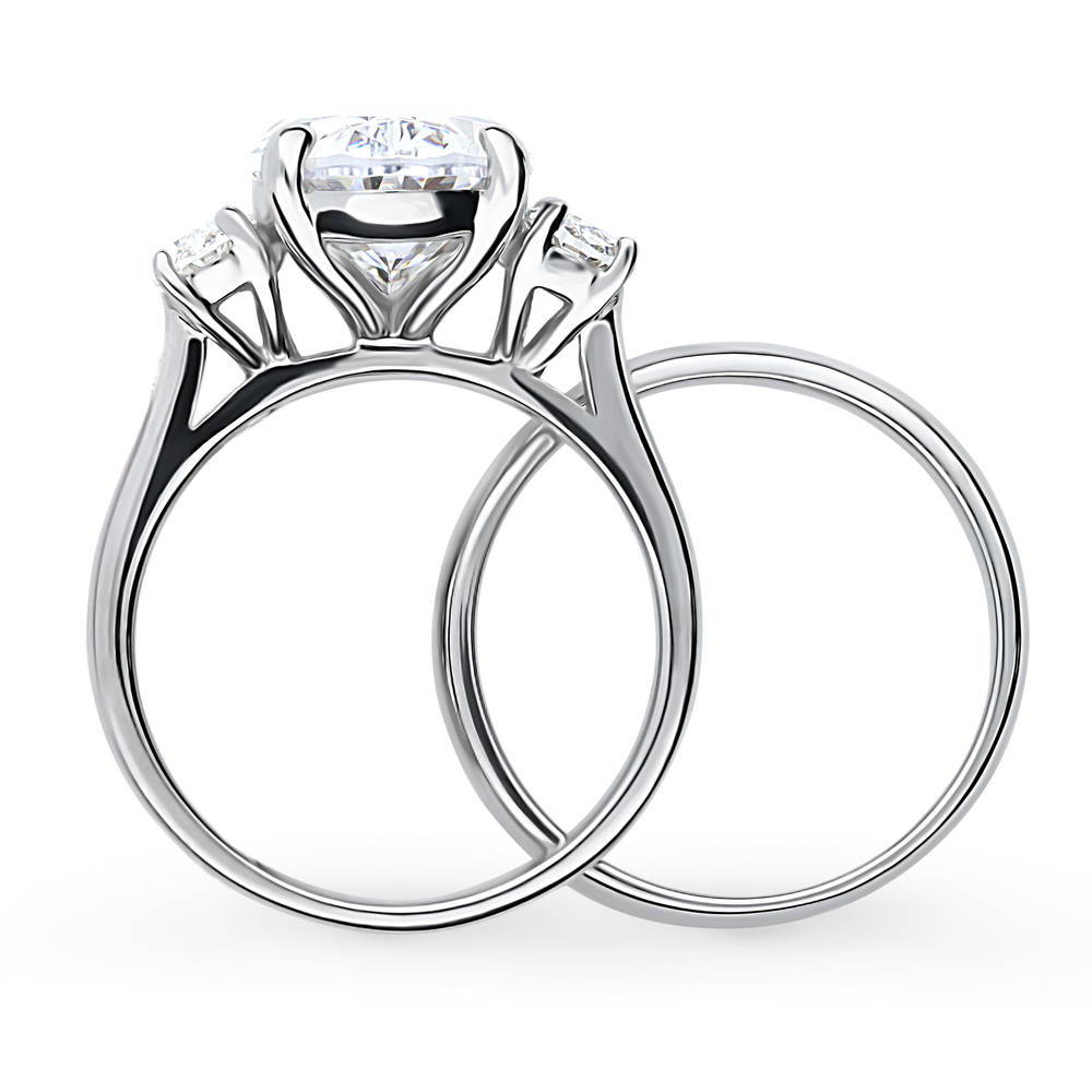 3-Stone Oval CZ Ring Set in Sterling Silver
