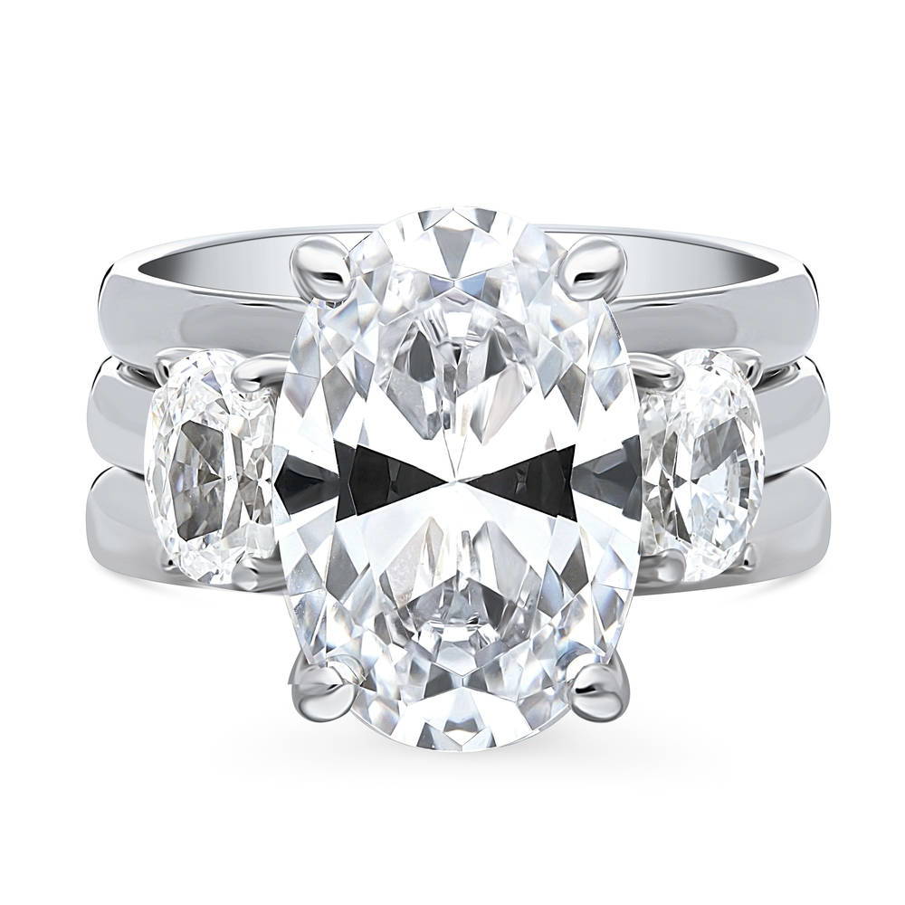 3-Stone Oval CZ Ring Set in Sterling Silver