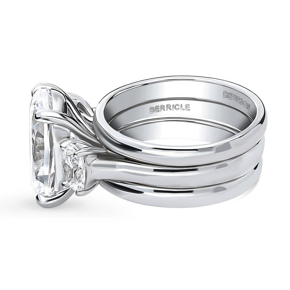 Angle view of 3-Stone Oval CZ Ring Set in Sterling Silver