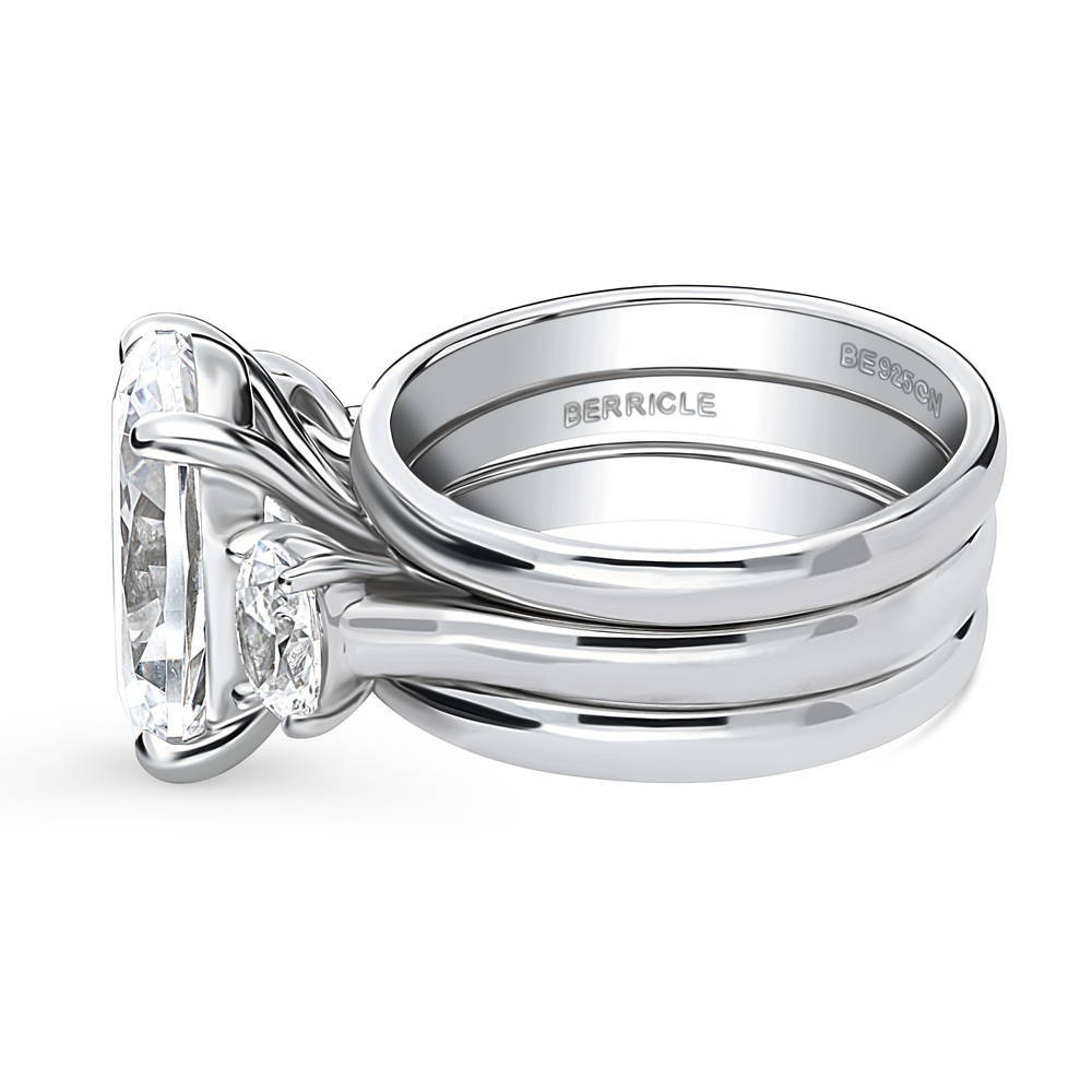 3-Stone Oval CZ Ring Set in Sterling Silver