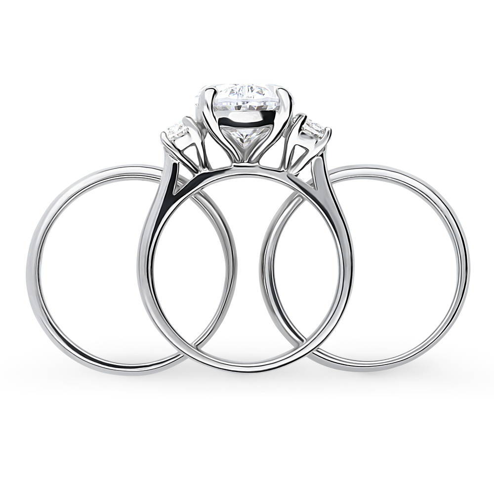 3-Stone Oval CZ Ring Set in Sterling Silver