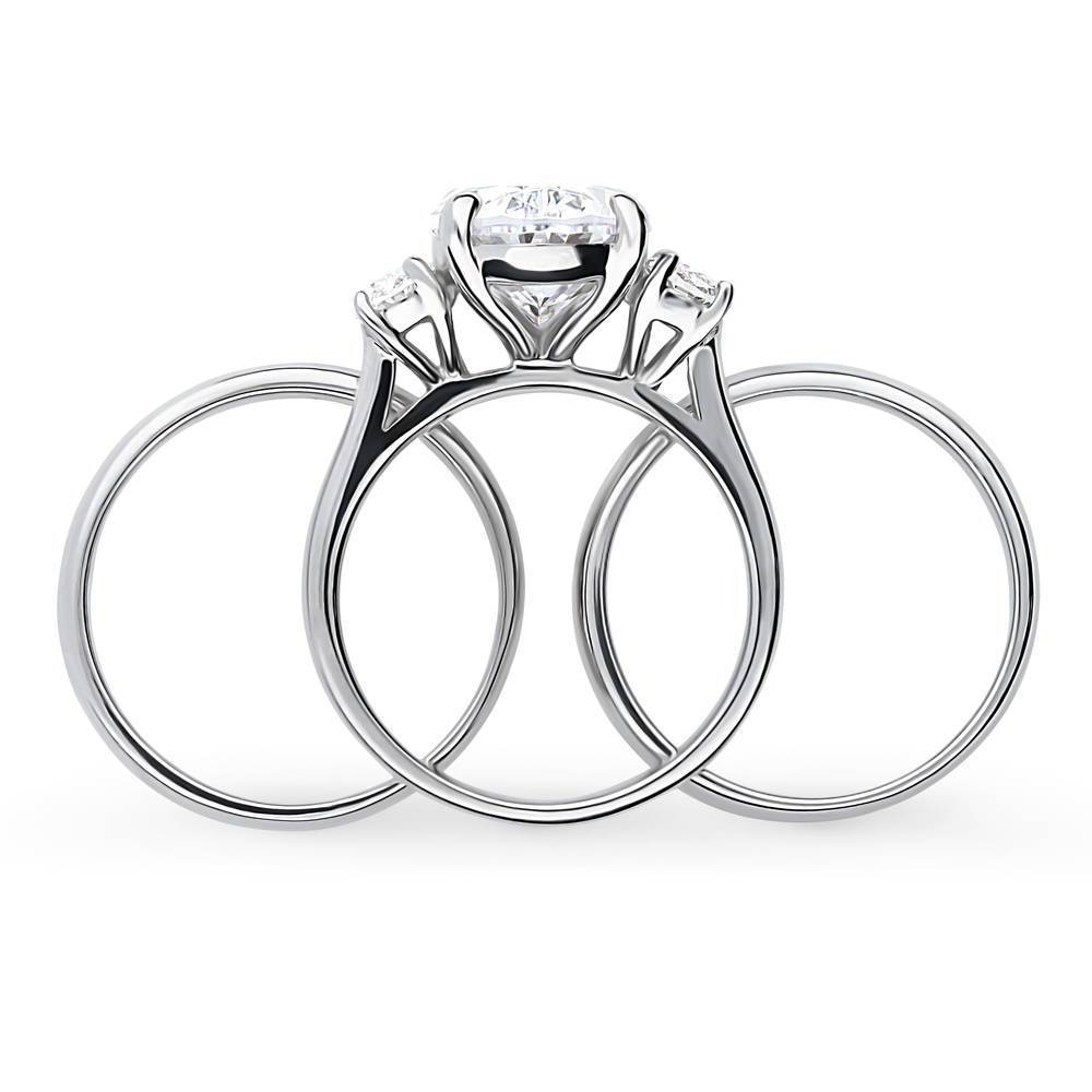 Alternate view of 3-Stone Oval CZ Ring Set in Sterling Silver