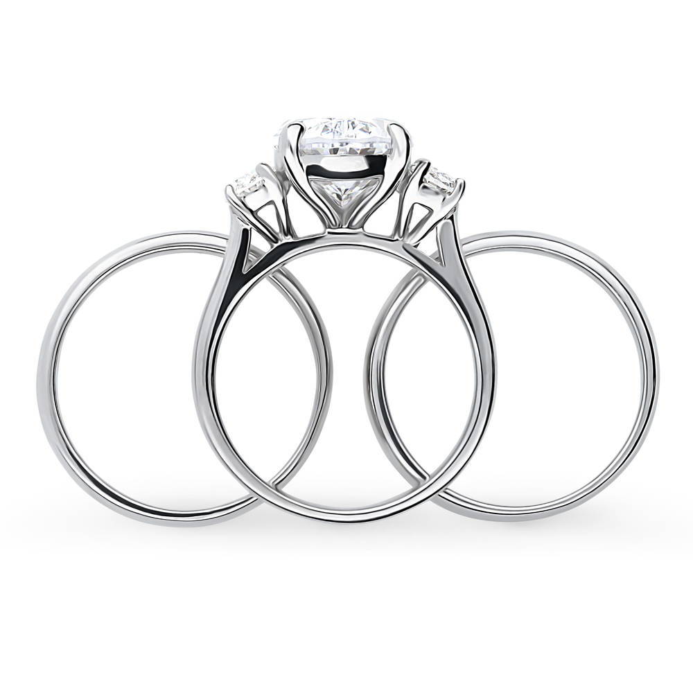 Alternate view of 3-Stone Oval CZ Ring Set in Sterling Silver, 7 of 18