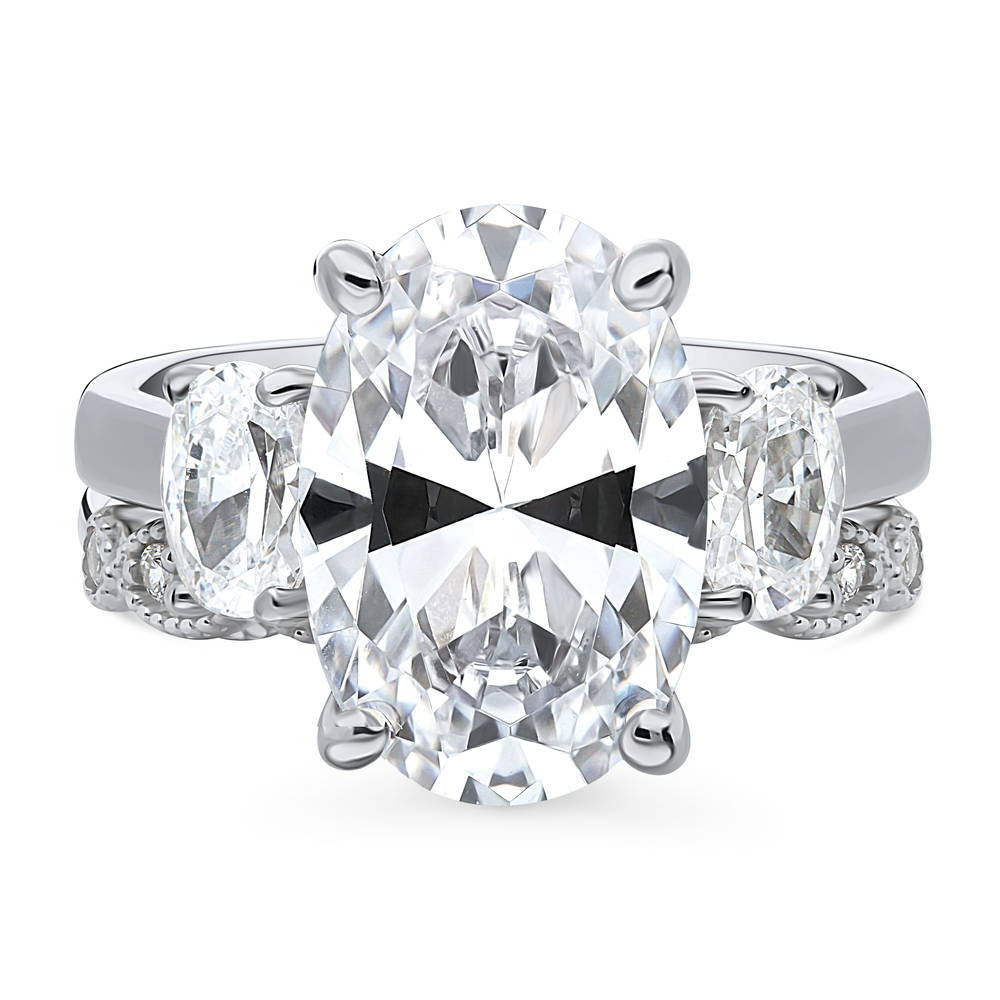 3-Stone Oval CZ Ring Set in Sterling Silver