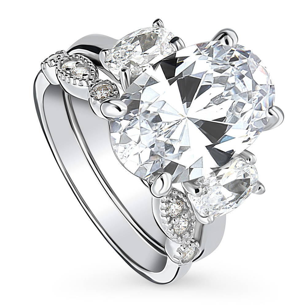 Front view of 3-Stone Oval CZ Ring Set in Sterling Silver