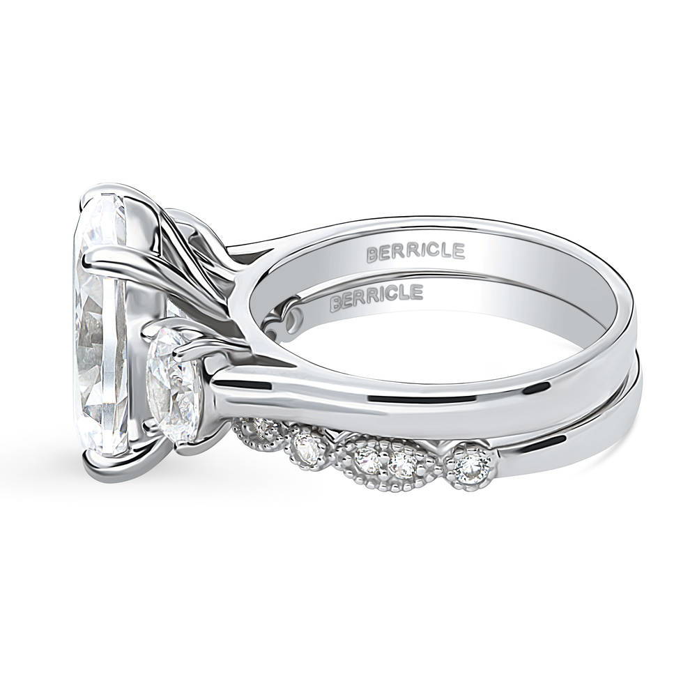 Angle view of 3-Stone Oval CZ Ring Set in Sterling Silver