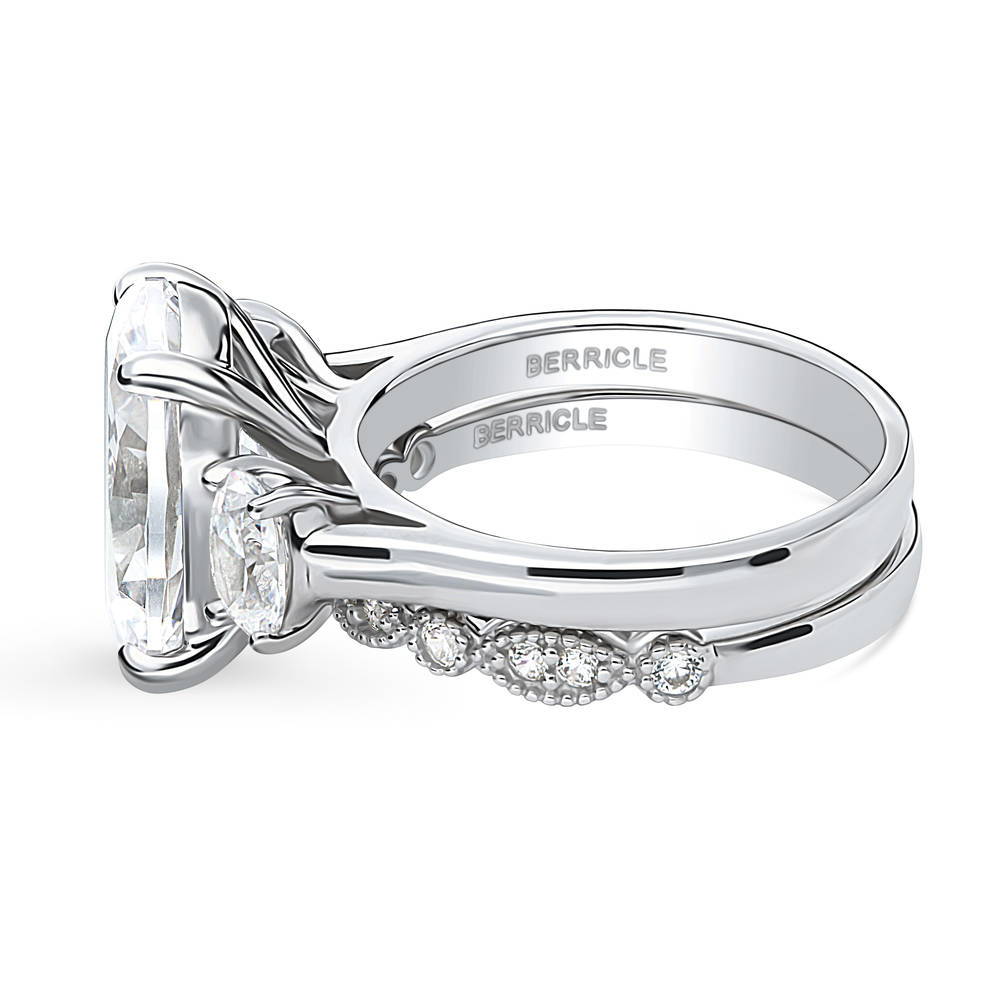 Angle view of 3-Stone Oval CZ Ring Set in Sterling Silver, 4 of 19