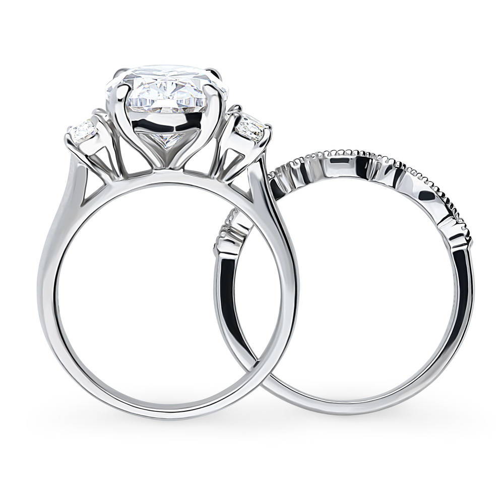 Alternate view of 3-Stone Oval CZ Ring Set in Sterling Silver