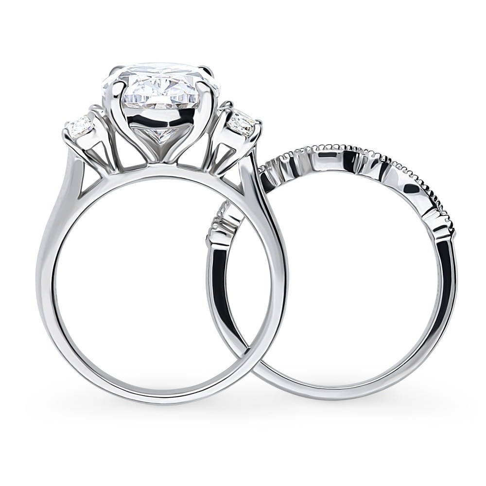 Alternate view of 3-Stone Oval CZ Ring Set in Sterling Silver, 7 of 19
