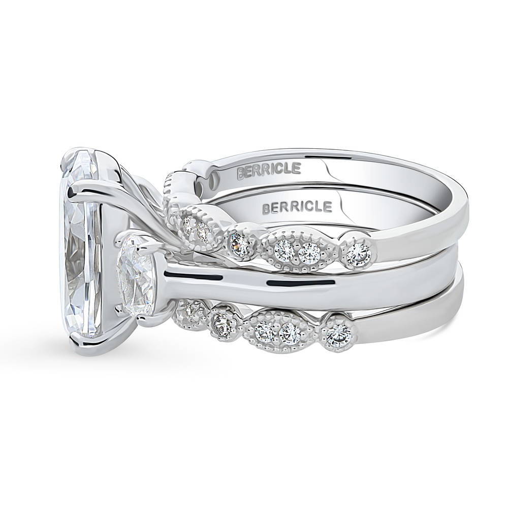 Angle view of 3-Stone Oval CZ Ring Set in Sterling Silver, 4 of 19