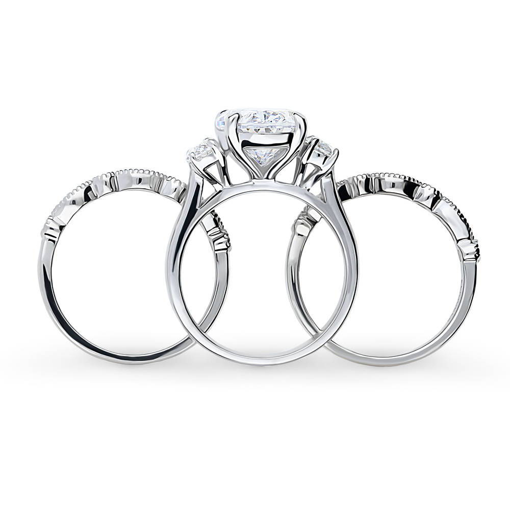 Alternate view of 3-Stone Oval CZ Ring Set in Sterling Silver, 7 of 19