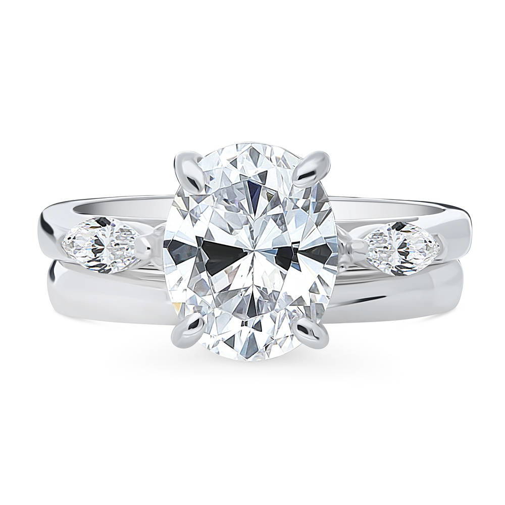 3-Stone Oval CZ Ring Set in Sterling Silver