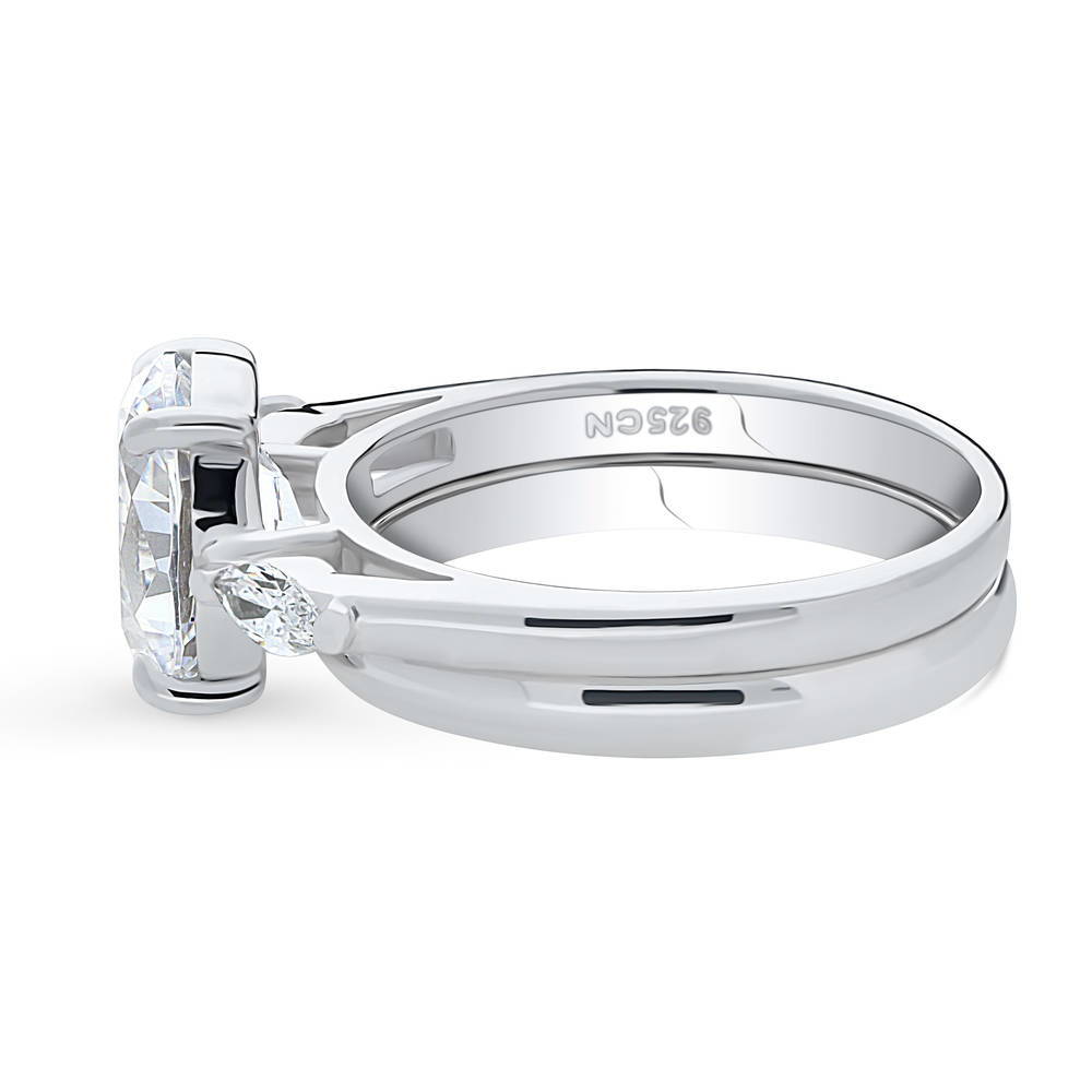 Angle view of 3-Stone Oval CZ Ring Set in Sterling Silver, 5 of 14