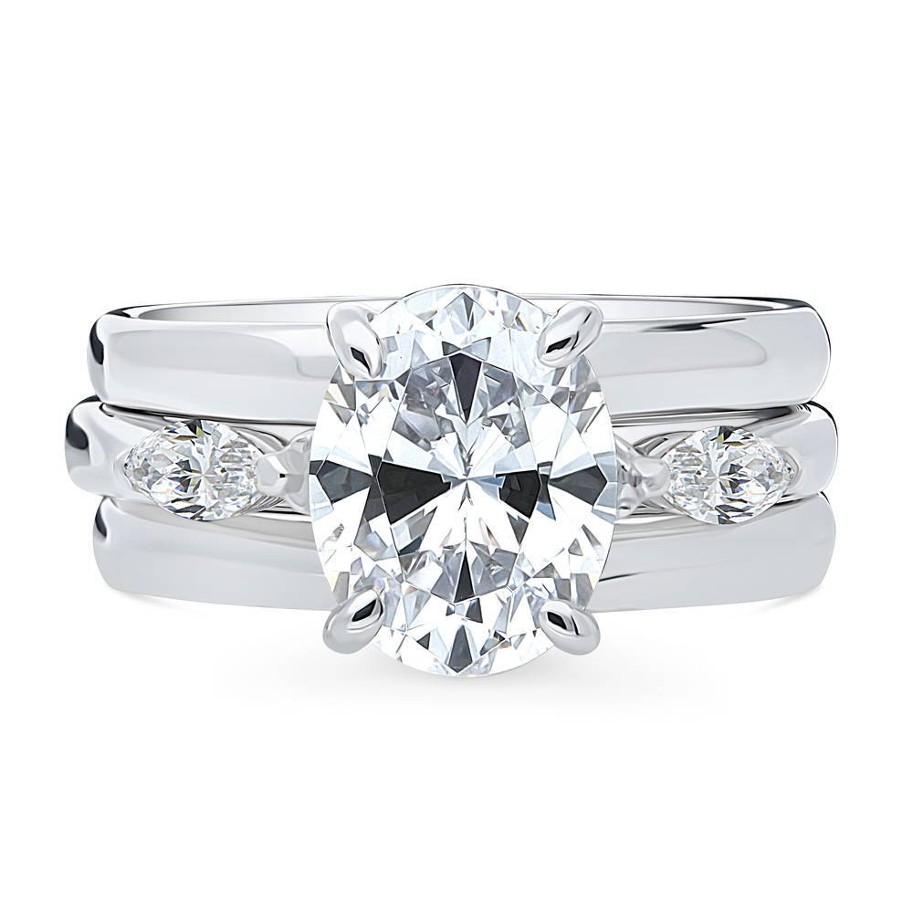 3-Stone Oval CZ Ring Set in Sterling Silver, 1 of 14