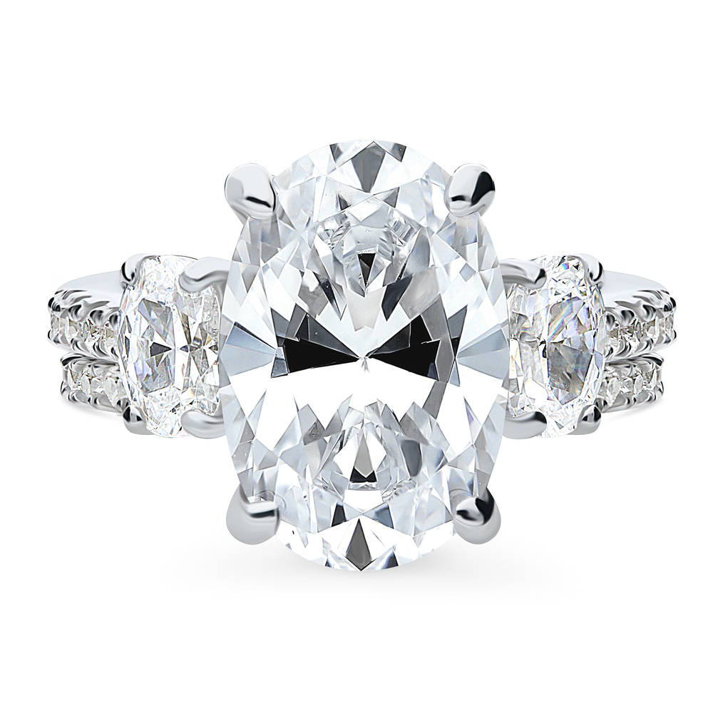 3-Stone Oval CZ Ring Set in Sterling Silver