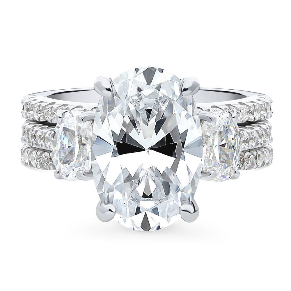 3-Stone Oval CZ Ring Set in Sterling Silver