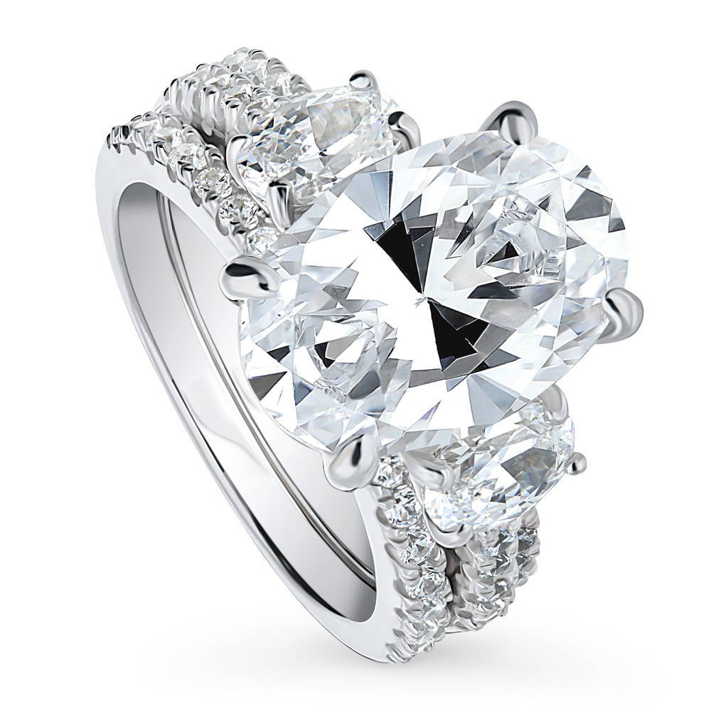 Front view of 3-Stone Oval CZ Ring Set in Sterling Silver