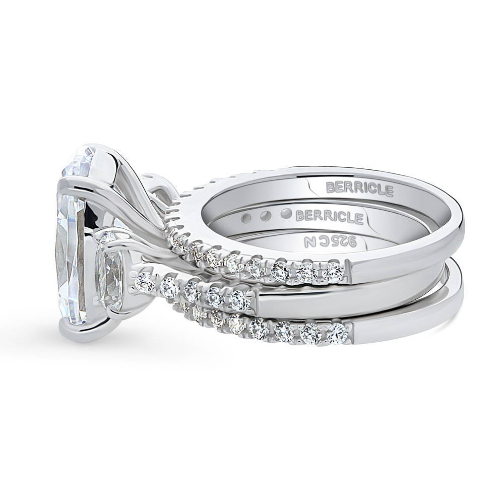 Angle view of 3-Stone Oval CZ Ring Set in Sterling Silver