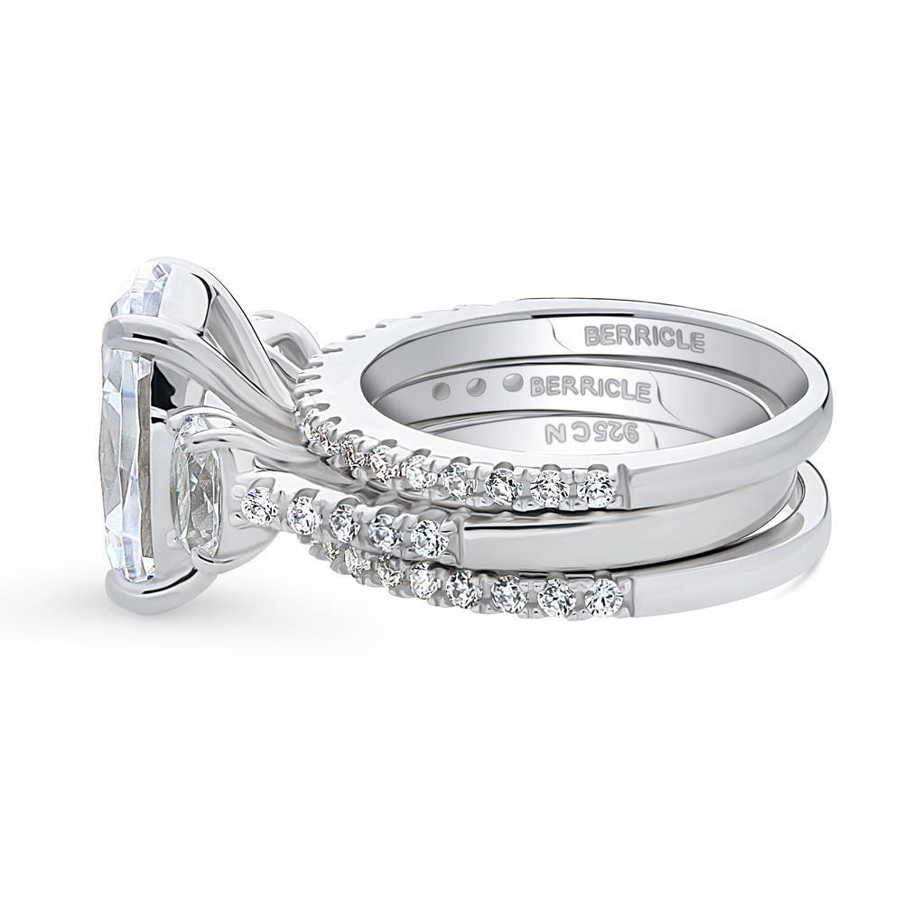Angle view of 3-Stone Oval CZ Ring Set in Sterling Silver, 4 of 16