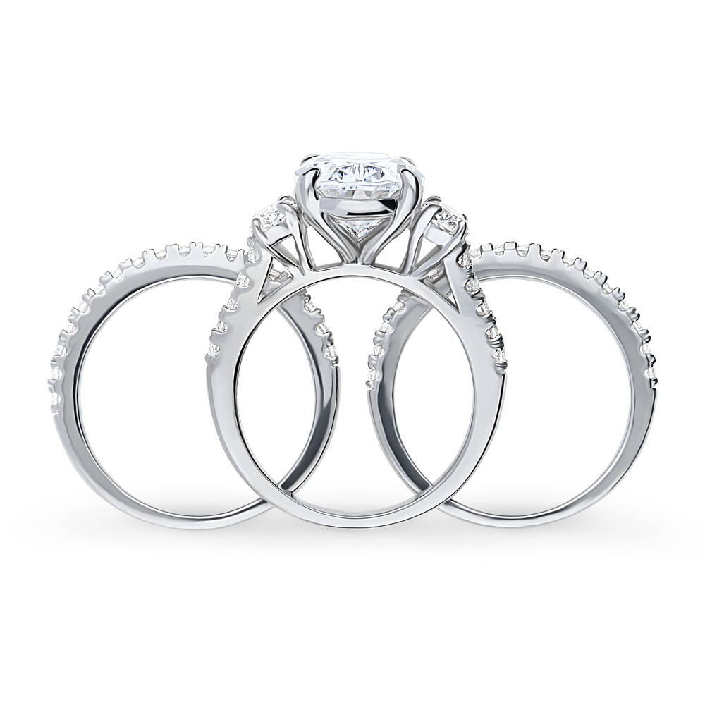 Alternate view of 3-Stone Oval CZ Ring Set in Sterling Silver